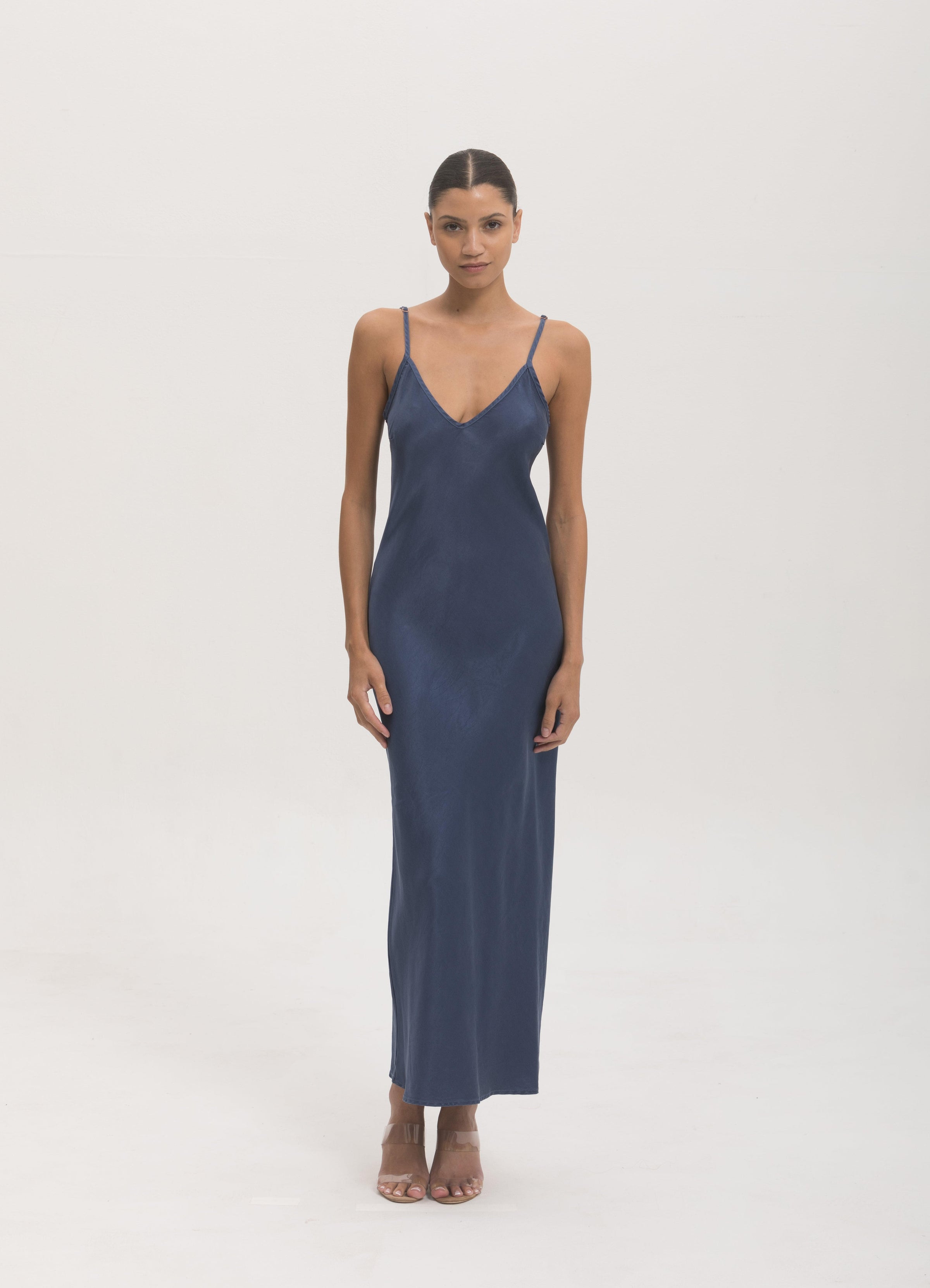 Cali Dreaming Jones Slip Dress in Denim Blue | Grace Geier